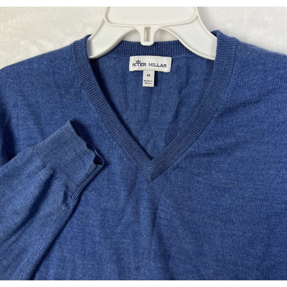 Peter Millar Merino Wool Sweater Mens Medium Pullover V Neck‎ Blue Knit